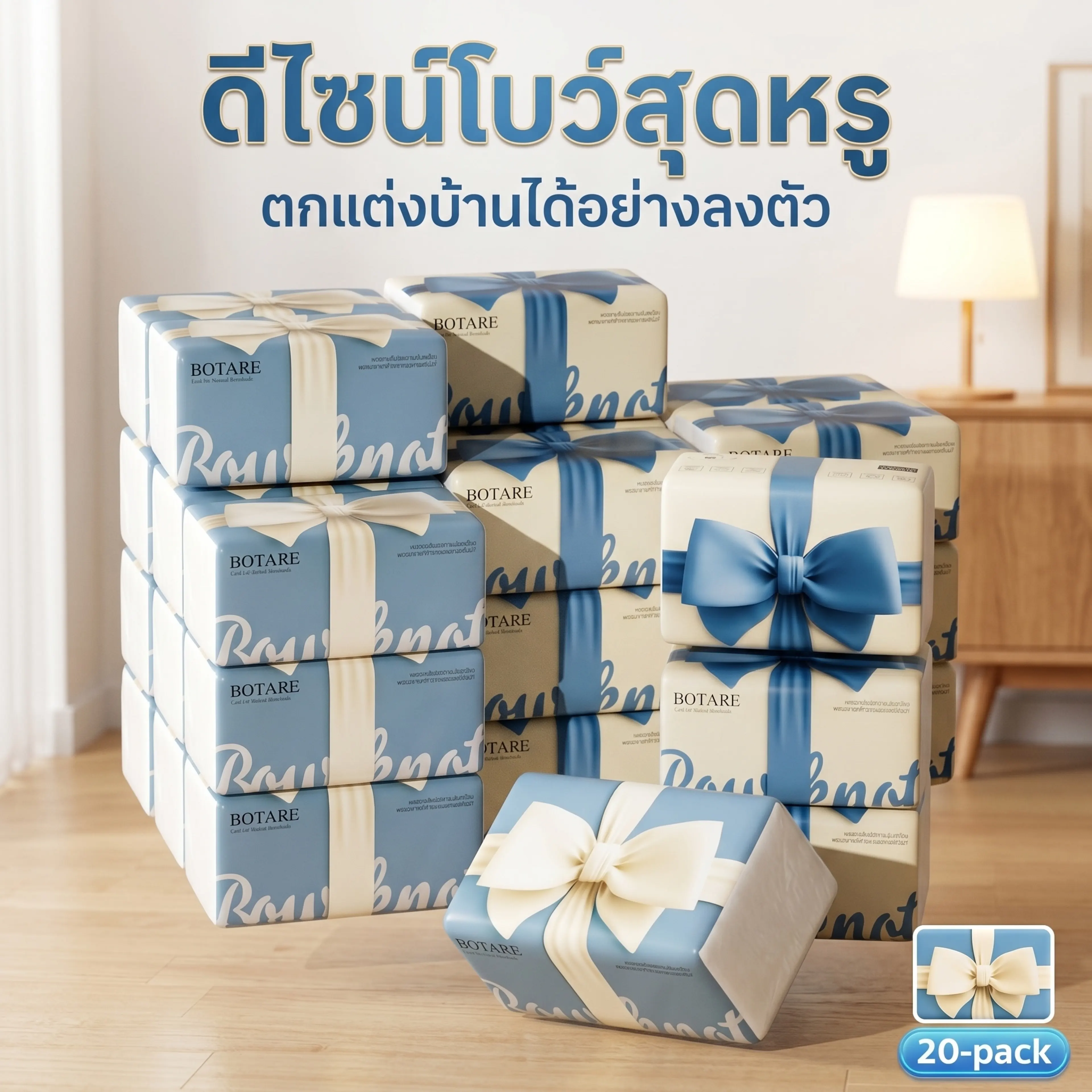 【20 Packs】Botare Air-Cushion Deluxe Comfort Tissue Paper, Thick Tissue Paper, Can Absorb Water and Is Difficult to Tear, Tissue Paper, Whole Pack of Tissue Paper. Facial Tissue Gb/T 20808 Air Cushion Soft Tissue, 4-Layer Thick Tissue Paper, 400 Sheets