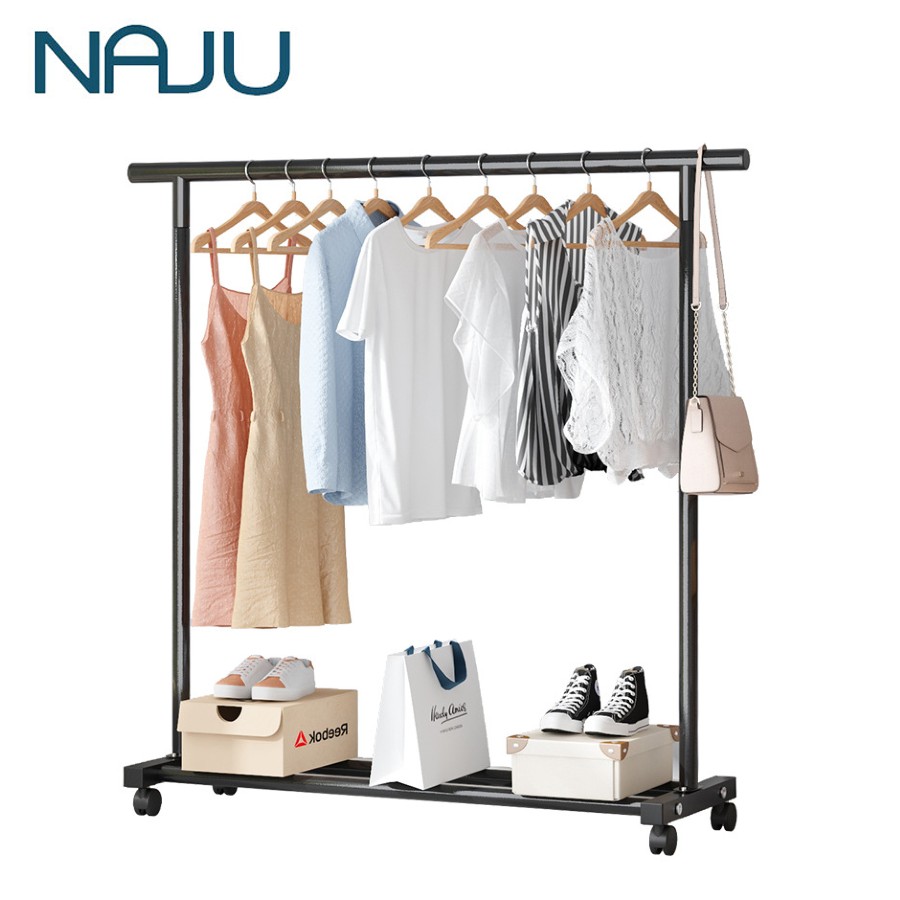 Naju ราวแขวนผ้าบาร์คู่ บาร์เดี่ยว ราวตากผ้า พร้อมชั้นวางของ ราวเเขวนผ้า ที่ตากผ้า ราวแขวนเสื้อผ้า ราวตากผ้าอเนกประสงค์ ราคา 239 บาท*ส่งฟรี