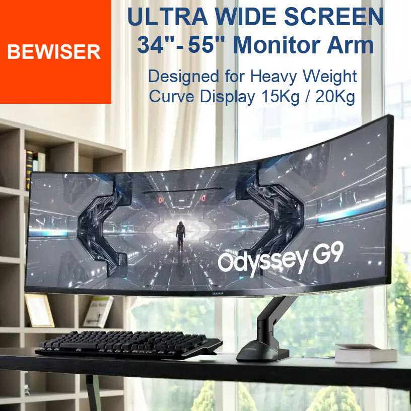 BEWISER S515/S1020 Ultra Wide Screen Arm Designed for Curved Display VESA Monitor 34"-57" Max.15Kg / 20Kg Level adjustable Freely Tilt & Rotate Gas Spring Arm support weight Heavy Duty Aircraft Grade Aluminum (Inc VAT) ราคา 3,890 บาท*ส่งฟรี