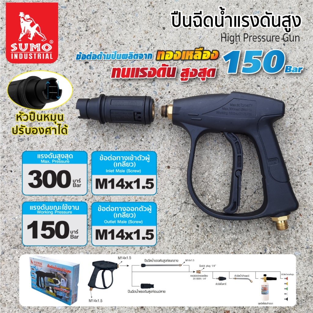 SUMO ด้านปืนฉีดน้ำ ปืนฉีดน้ำเครื่องอัดฉีด ปืนฉีดน้ำแรงดันสูง-สั้น (M14x1.5) Tool Smile ราคา 588 บาท*ส่งฟรี