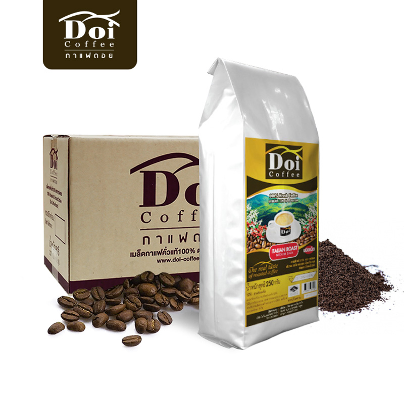 (ยกลัง) เมล็ดกาแฟคั่วเข้ม หอมกรุ่น สไตล์อิตาเลี่ยน Doi Coffee ราคา 405 บาท*ส่งฟรี