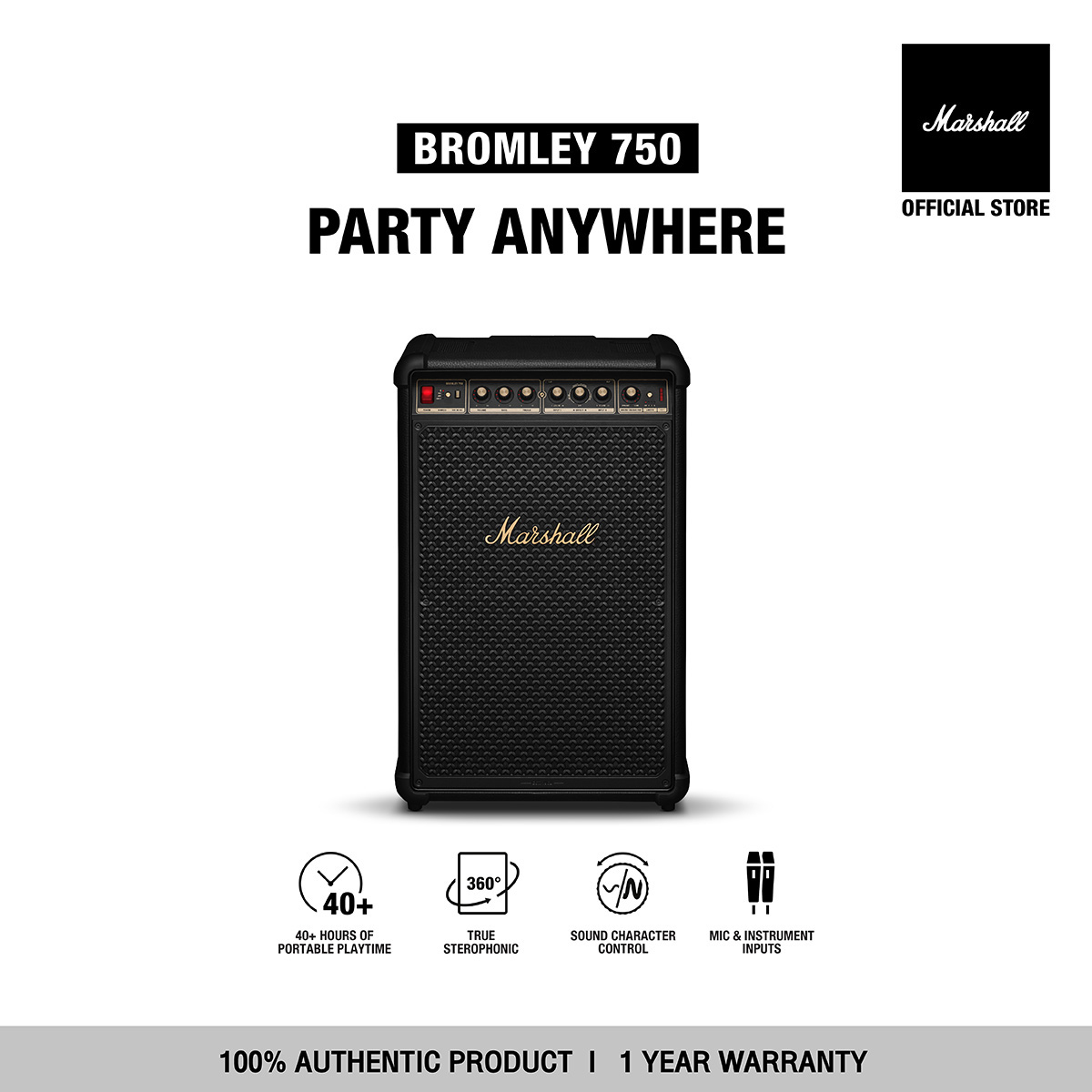 ลำโพงบลูทูธไร้สาย Marshall BROMLEY 750 BLACK AND BRASS - ประกัน 1 ปี+ ทั่วไทย ( ลำโพงพกพา ลำโพง แท้ ลำโพงปาร์ตี้) ราคา 40,900 บาท*ส่งฟรี