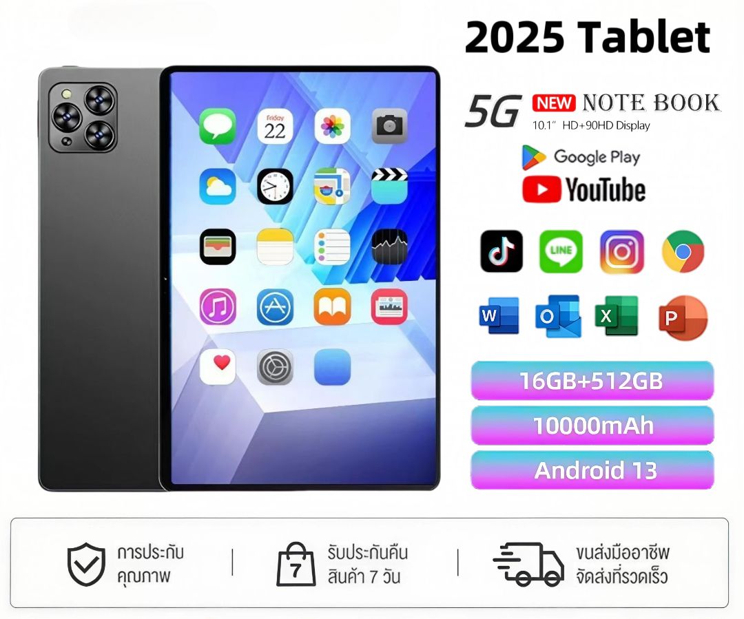 แท็บเล็ต สมาร์ทแท็บเล็ต Blesiya 10.8 นิ้ว 16Gb + 1Tb กล้องคู่ 24Mp +48Mp รองรับซิมการ์ดแบบ Dual 4G/5G Wifi Android 16 ราคา 2,750 บาท*ส่งฟรี