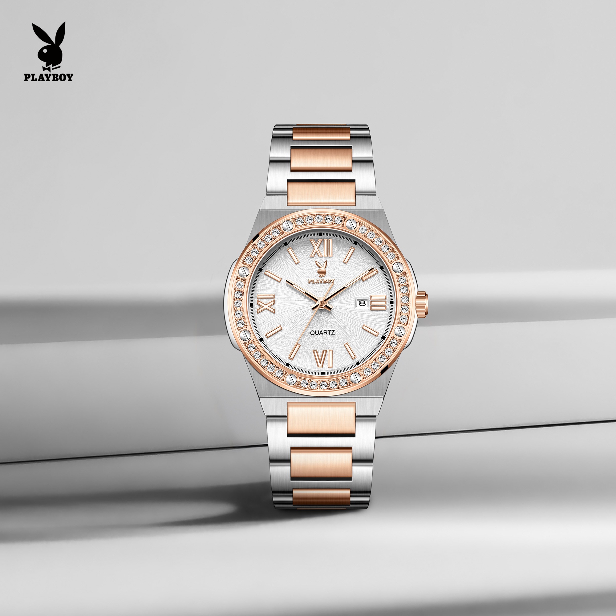 Playboy Women's Wristwatch, Cod Available, Has Date and Month Display, Glows at Night, Luxurious, Stainless Steel Strap, Suitable for Every Occasion. Women's Gifts Comes with a Diamond-Encrusted Gift Box. ราคา 1,429 บาท*ส่งฟรี