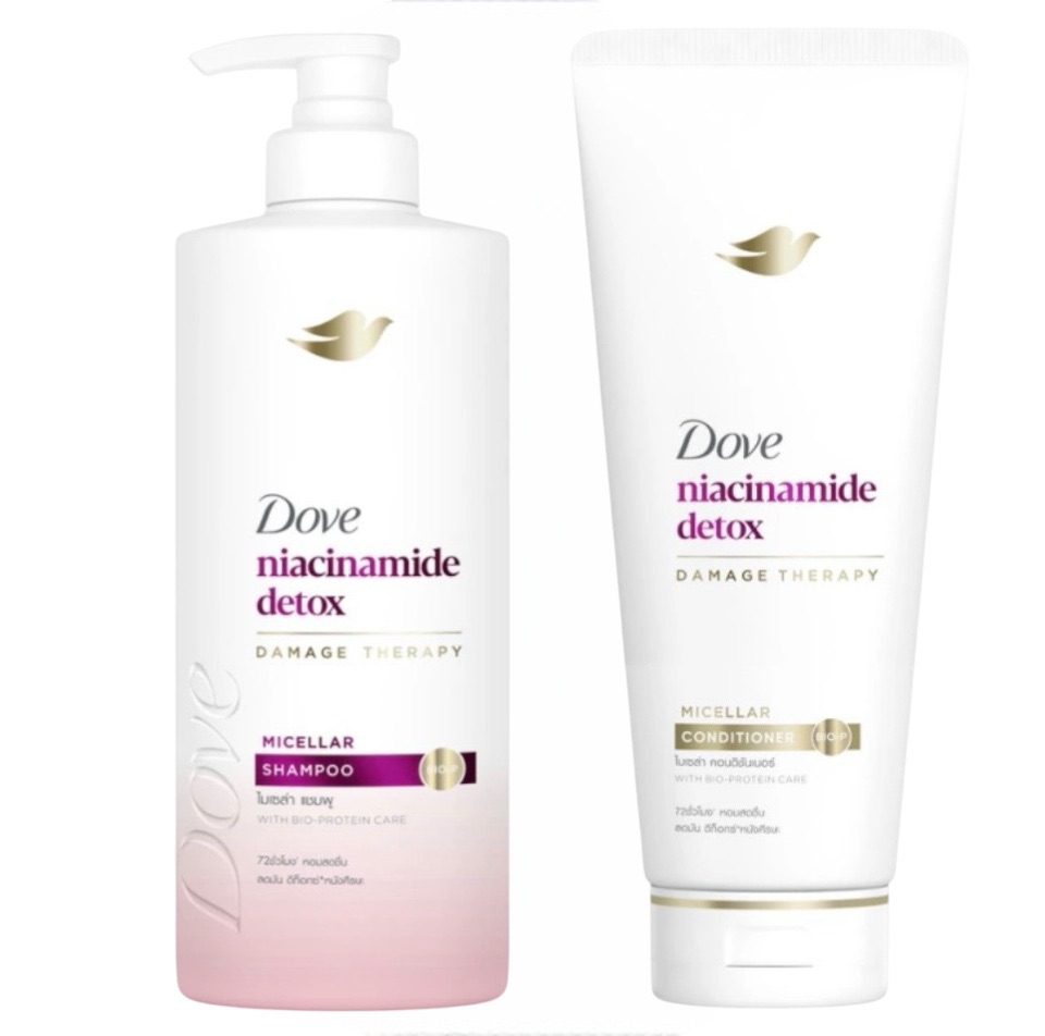 (Dual Pack)Dove Dove Micellar Niacinamide Detox Shampoo 380 Ml. + Conditioner 350 Ml. ราคา 239 บาท*ส่งฟรี