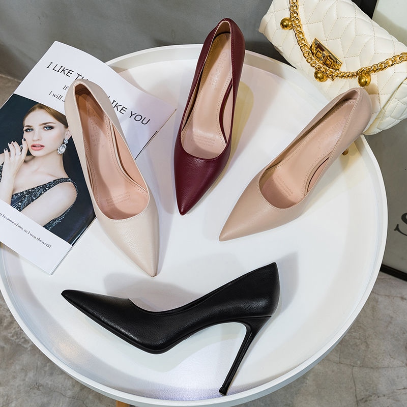 Spring/summer 2021 high heels women fine with business temperament pointed web celebrity nude leather shoes fashion single shoes ราคา  1,726 บาท*ส่งฟรี