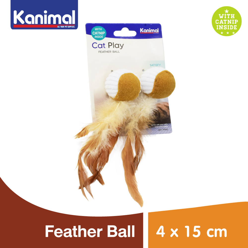 Kanimal Cat Toy Feather Balls With Soft Furs Toy For All Breed Cats Size 15x4 cm. (2 Balls/ Pack) ราคา 48 บาท*ส่งฟรี
