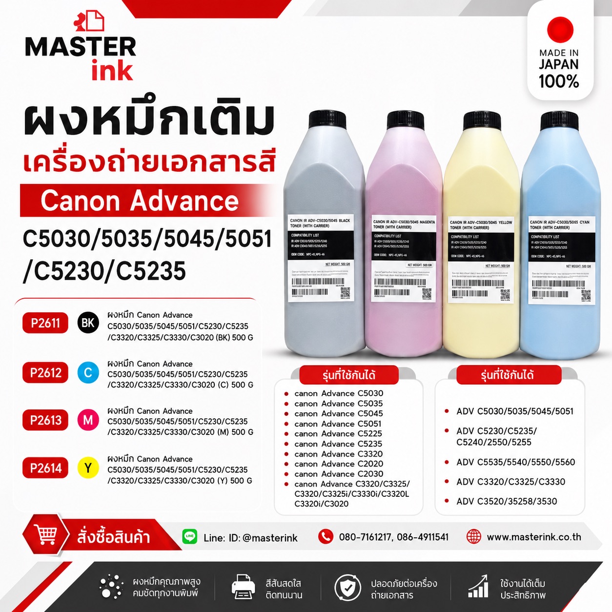 Canon Advance Color Copier Refill Toner Powder C5030/5035/5045/5051/C5230/C5235/C3020, 500 Grams/Bottle. ราคา 1,151 บาท*ส่งฟรี