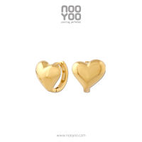 NooYoo ต่างหูสำหรับผิวแพ้ง่าย Puffy Heart Hoops Surgical Steel (สีขาว/สีทอง)