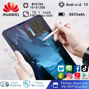 สินค้า 【สั่งชื้อ1แถม4 หูฟัง/เคส/ขาตั้งแท็บเล็ต/ปากกาสัมผัส】แท็บเล็ตแอนดรอยด์ราคาถูกๆ HUAWEL Tablet แท็บเล็ต 10+512GB ต่อWifiออนไลน์และ Store จอFull HD แทบเล็ตรา