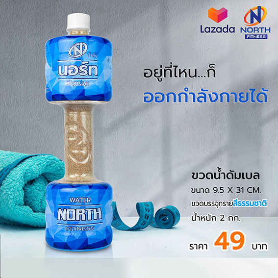 [พร้อมส่ง ถูกมาก] ขวดน้ำดัมเบล Dumbbell Water Fitness แบบใส่ทรายสี สีสันสวยงาม น้ำหนัก 2 กิโลกรัม