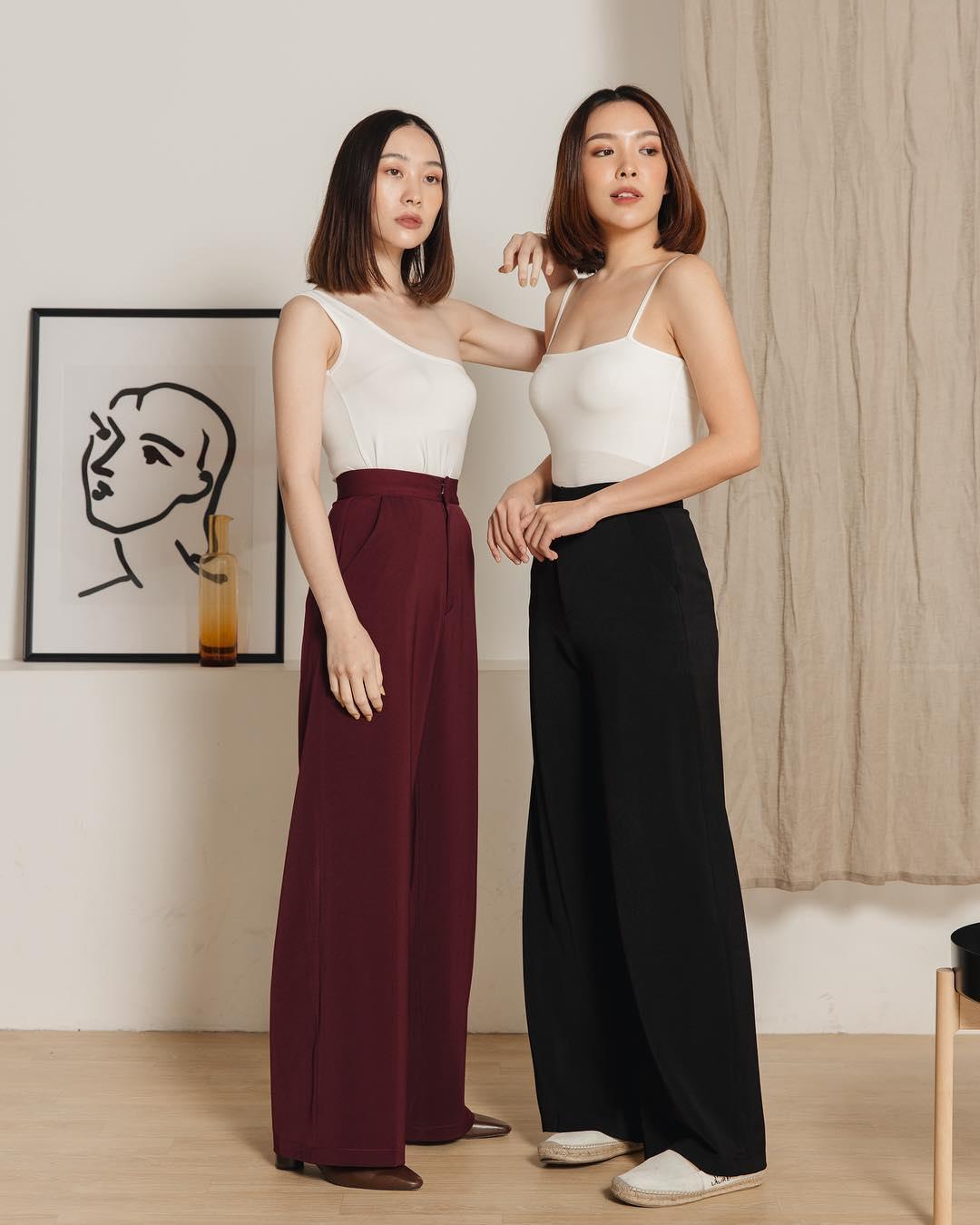 COPPERBKK Basic Burgundy กางเกงขายาวทรงกระบอกใหญ่สีแดงเลือด