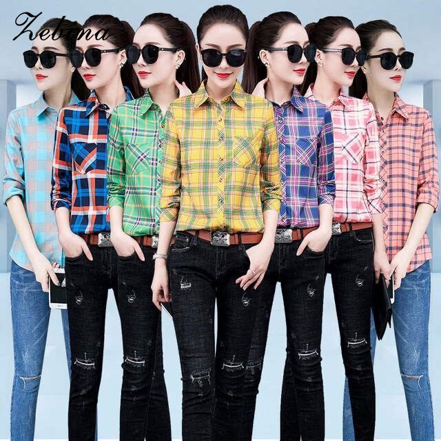 [Zebina fashion women blouses fashion big size plaid button up shirts fashion blouses,Zebina Women's Ladies Shirts Plaid Buttoned Fashion Shirts,] ราคา 119 บาท*ส่งฟรี