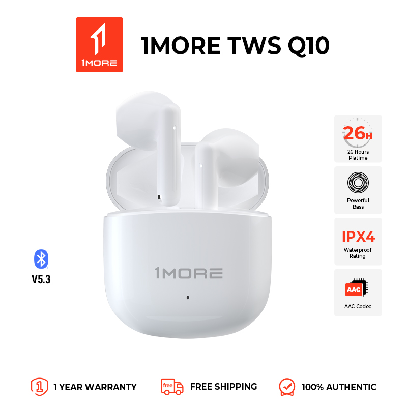 1MORE Q10 True Wireless Bluetooth Earbuds,half in ear, Music/Gaming/Sports Mode TWS Earbuds, 26Hrs Nonstop Playback, Noise Cancelling, Extended Battery Life,IPX4 ราคา 449 บาท*ส่งฟรี