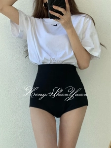 สินค้า HengShanYuan กางเกงขาสั้นเอวสูงผู้หญิงสีดำผอมร้อนกางเกงผอม A-Line กางเกงกีฬาสบายๆ