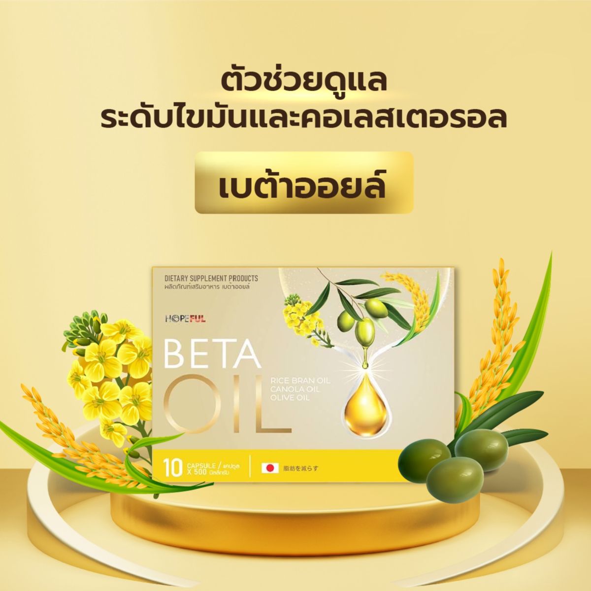 BETA OIL ( เบต้า ออย ) อาหารเสริม ช่วยเรื่องไขมันในเลือดสูง หัวใจ ความดันคอเลสเตอรอล ระบบไหลเวียนเลือด 1 กล่อง 10 แคปซูล ราคา 485 บาท*ส่งฟรี