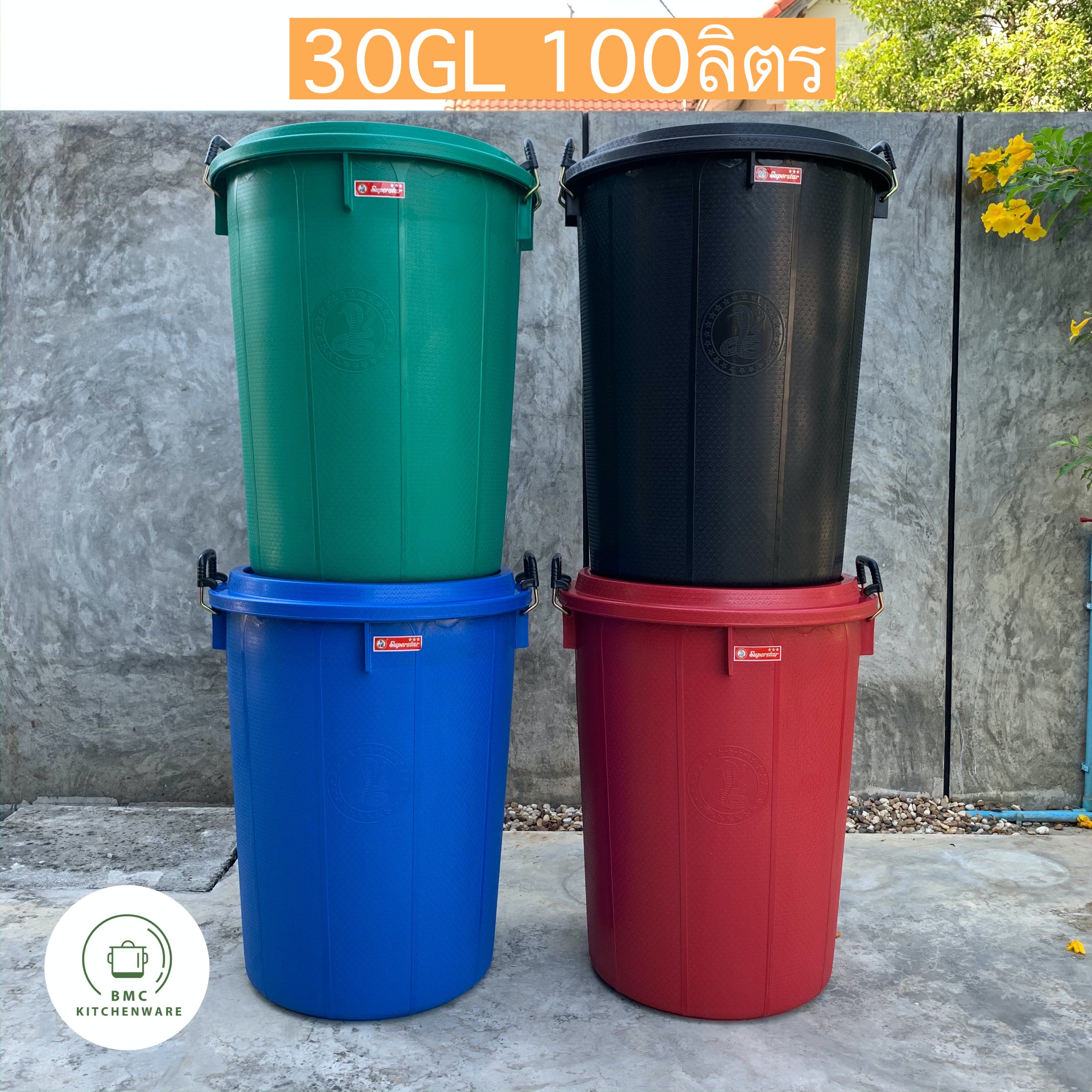 ถังน้ำมีฝา หูล็อค พลาสติก ตรางู 30 แกลลอน ความจุ 100 ลิตร ถังพลาสติก ถังน้ำ พร้อมฝา ถัง BMC.kitchenware ร้าน BMC kitchenware ราคา 279 บาท*ส่งฟรี