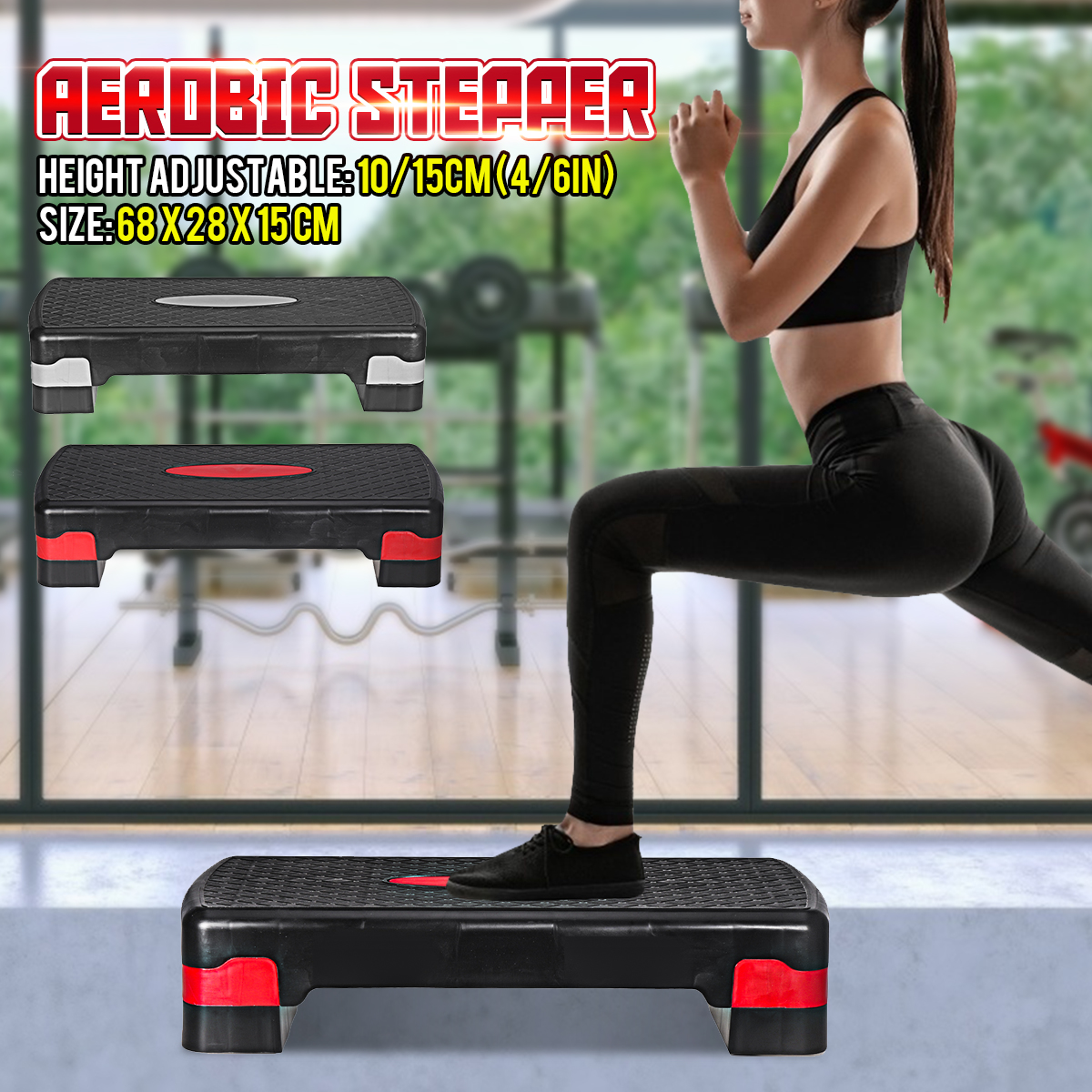 3ชั้นปรับ Aerobic Stepper Cardio ฟิตเนสยิมที่บ้านขั้นตอนการออกกำลังกาย Block Board ปรับความสูง68X28X15ซม.