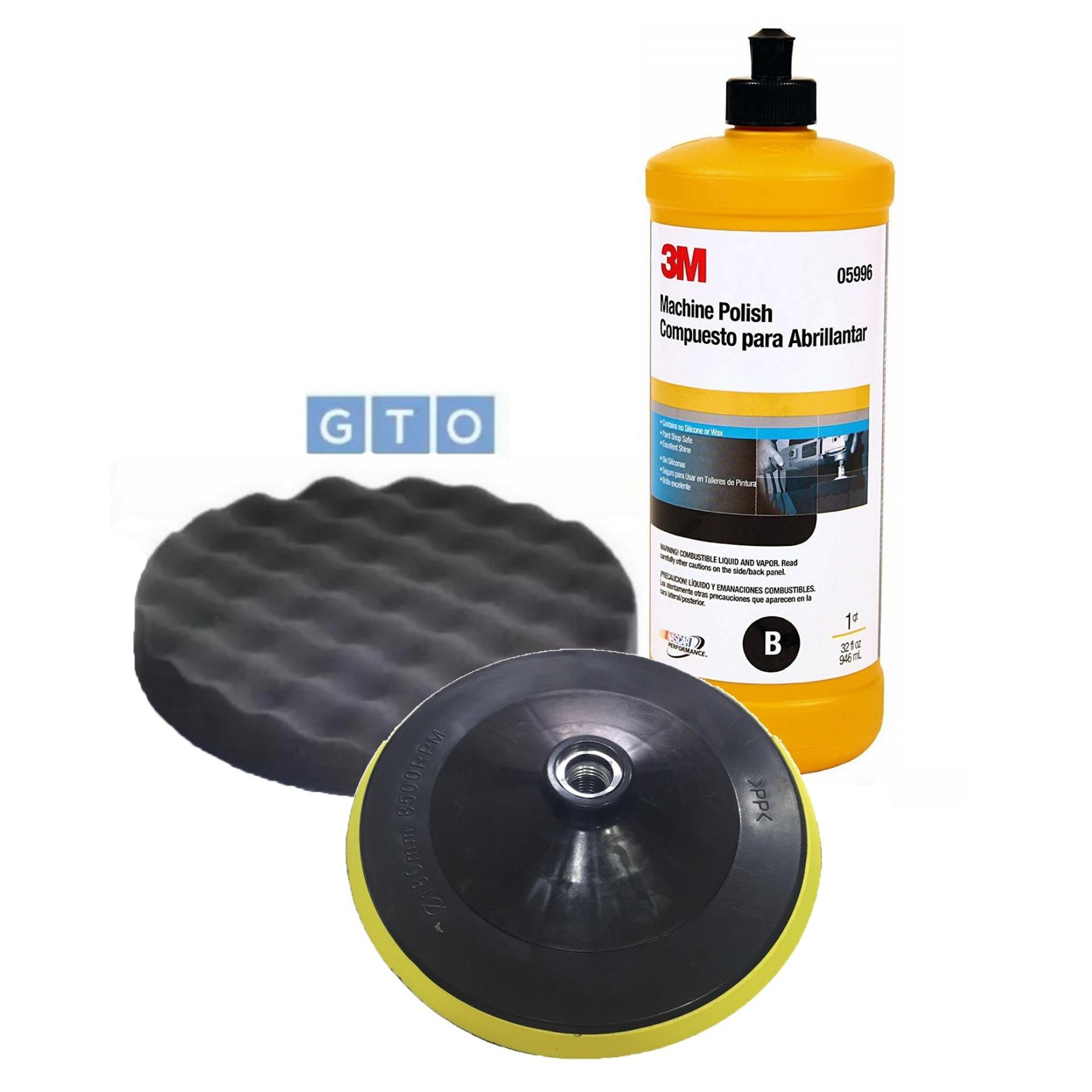 3M 05996 น้ำยาขัดเงา B-Machine Polish 1Quart+GTO ฟองน้ำแบบรังไข่สีดำ 8