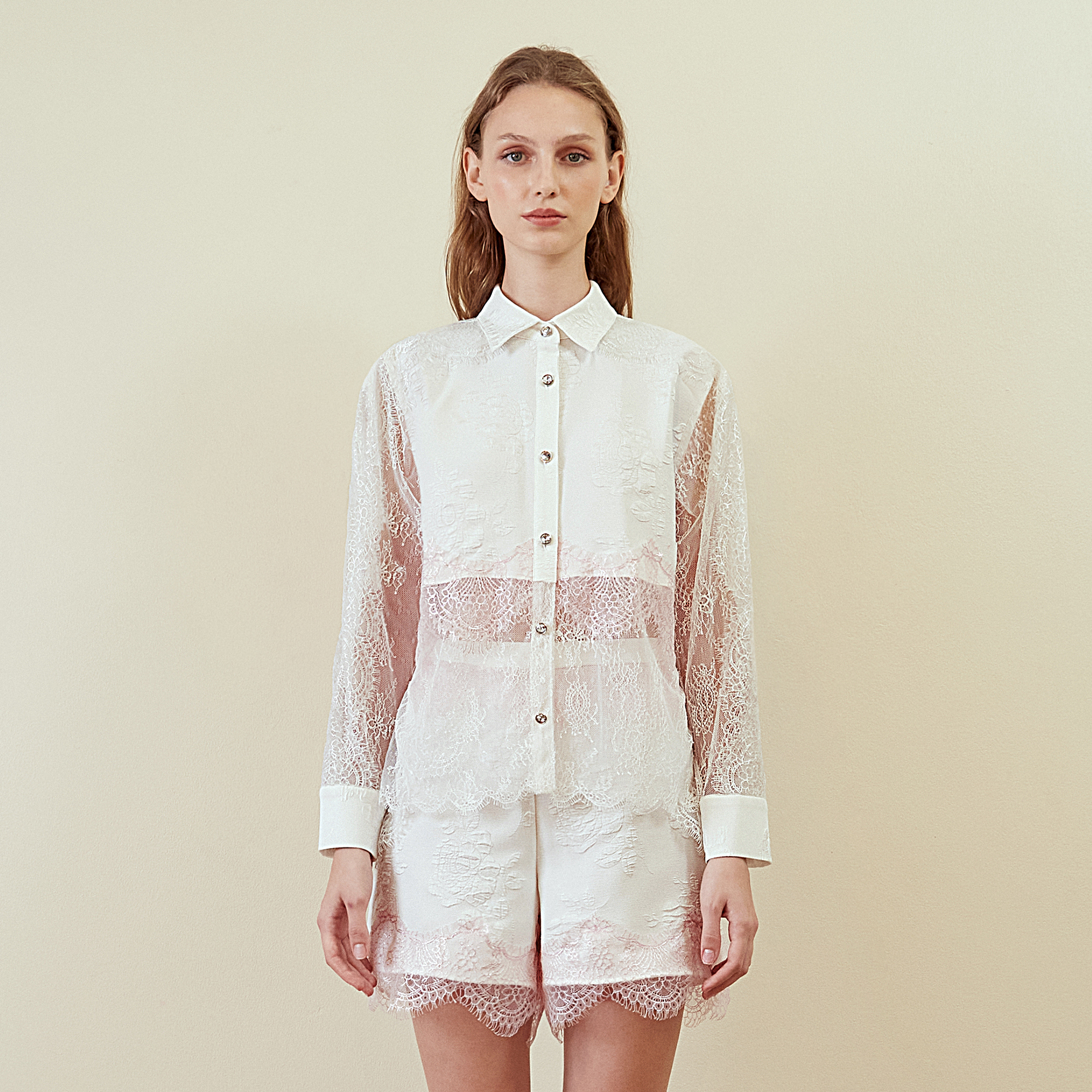 [DISAYA] - white lace blouse with lace trim เสื้อแขนยาวลูกไม้สีขาว ราคา 4,700 บาท*ส่งฟรี