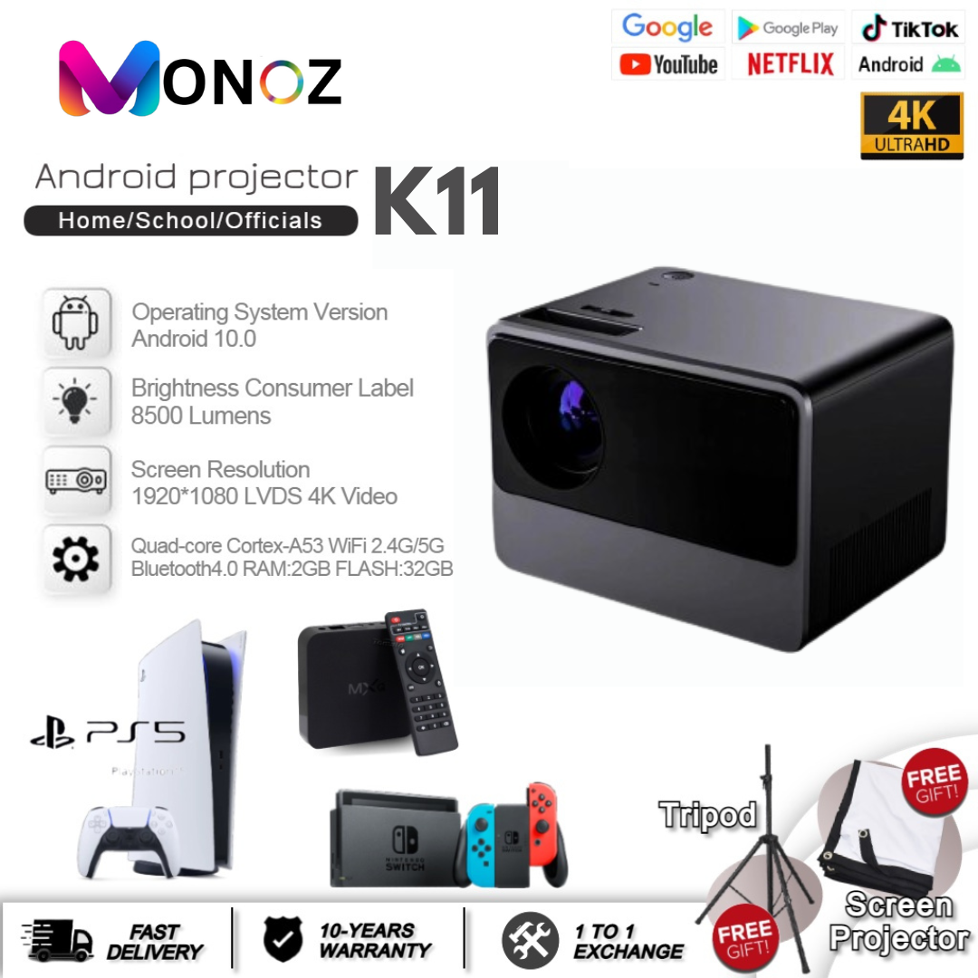 K11 Projector 9000 Lumens 1080P ULTRA HD l Android l WIFI l Bluetooth Projector Phone Mirror LED LCD ราคา 3,257 บาท*ส่งฟรี