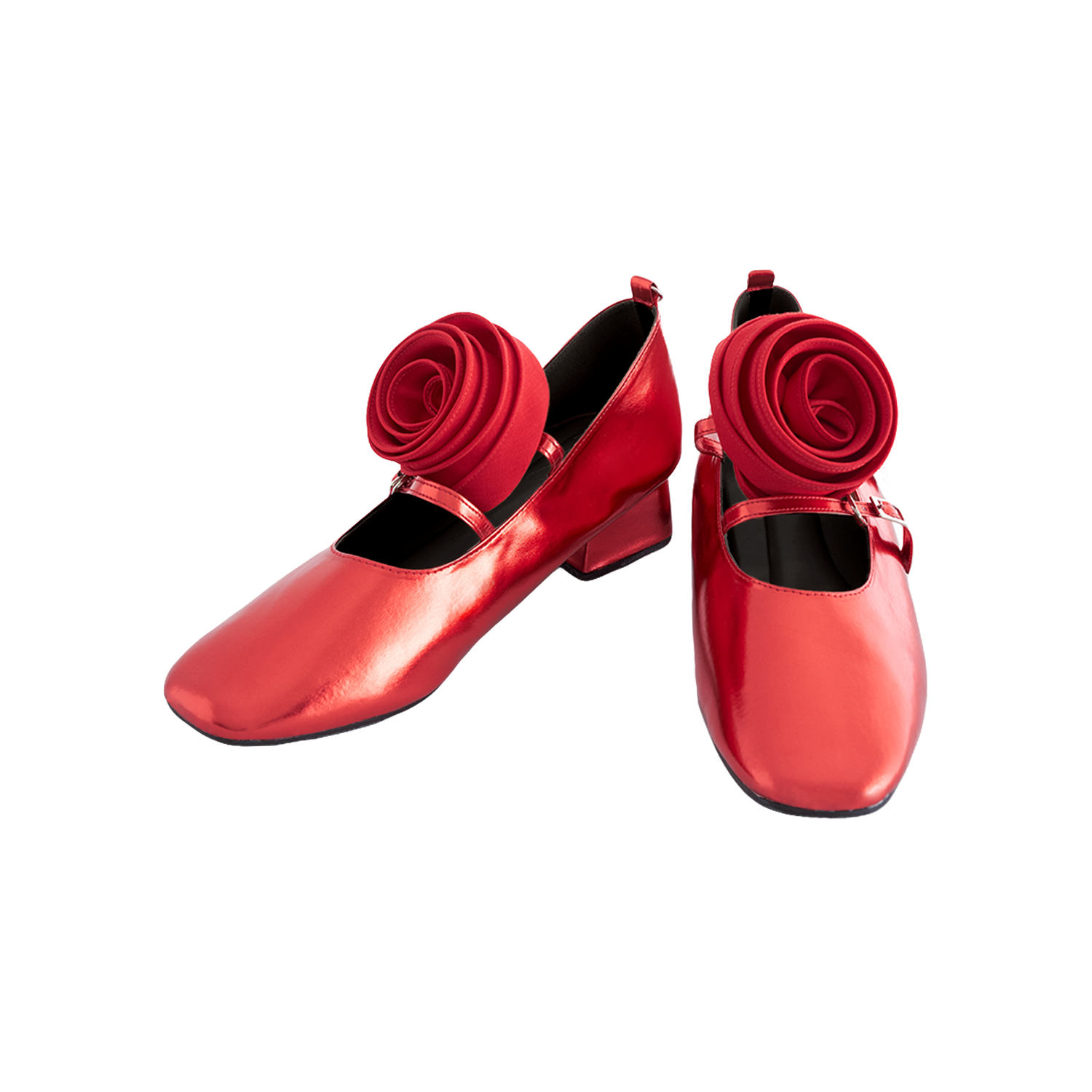 TandT - ROSEMARY-JANE RED SHOES - ROSE HAND-CRAFTED MARY-JANE PUMPS SHOES รองเท้าคัทชูสายคาดมีส้น ทรงแมรี่เจน สายคาด2 สาย หนังเทียม-พีวีซี ตกแต่งดอกกุหลาบที่ข้อเท้า (กุหลาบสามารถถอดออกได้) ราคา 3,850 บาท*ส่งฟรี