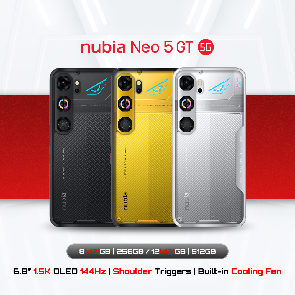 ! ! Nubia Neo 5 Gt 5g (8+256Gb) Can Add up to 20Gb of Ram - 6.8“ Amoled 1.5K Screen, Built-In Cooling Fan, L/R Button 550Hz, Large Battery 6210Mah, Nubia ราคา 11,599 บาท*ส่งฟรี