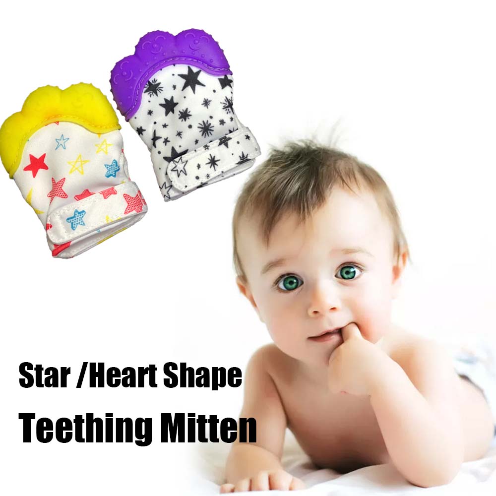 ZHUJI Teething Chewable หัวใจทารกแรกเกิดซิลิโคนสำหรับทารกฟันพึ่งงอก Mitten ดัมมี่ของเล่นเด็ก Mitt ถุงมือซิลิโคน