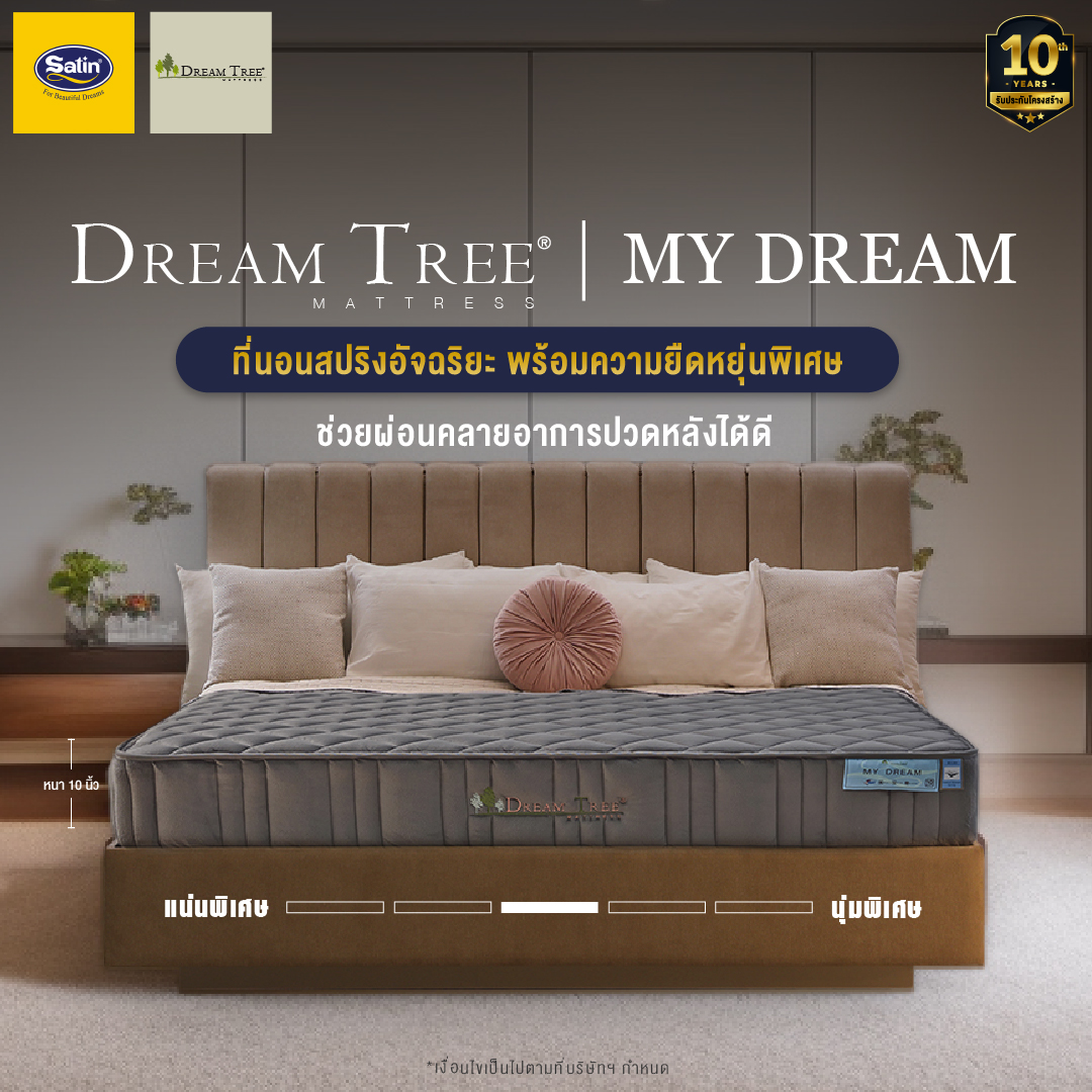 [New Collection] Dream Tree ที่นอนรุ่น My Dream หนา 10 นิ้ว ที่นอนสปริงอัจฉริยะ พร้อมความยืดหยุ่นพิเศษ แถมฟรีหมอนหนุน 2 ใบ ราคา 4,900 บาท*ส่งฟรี
