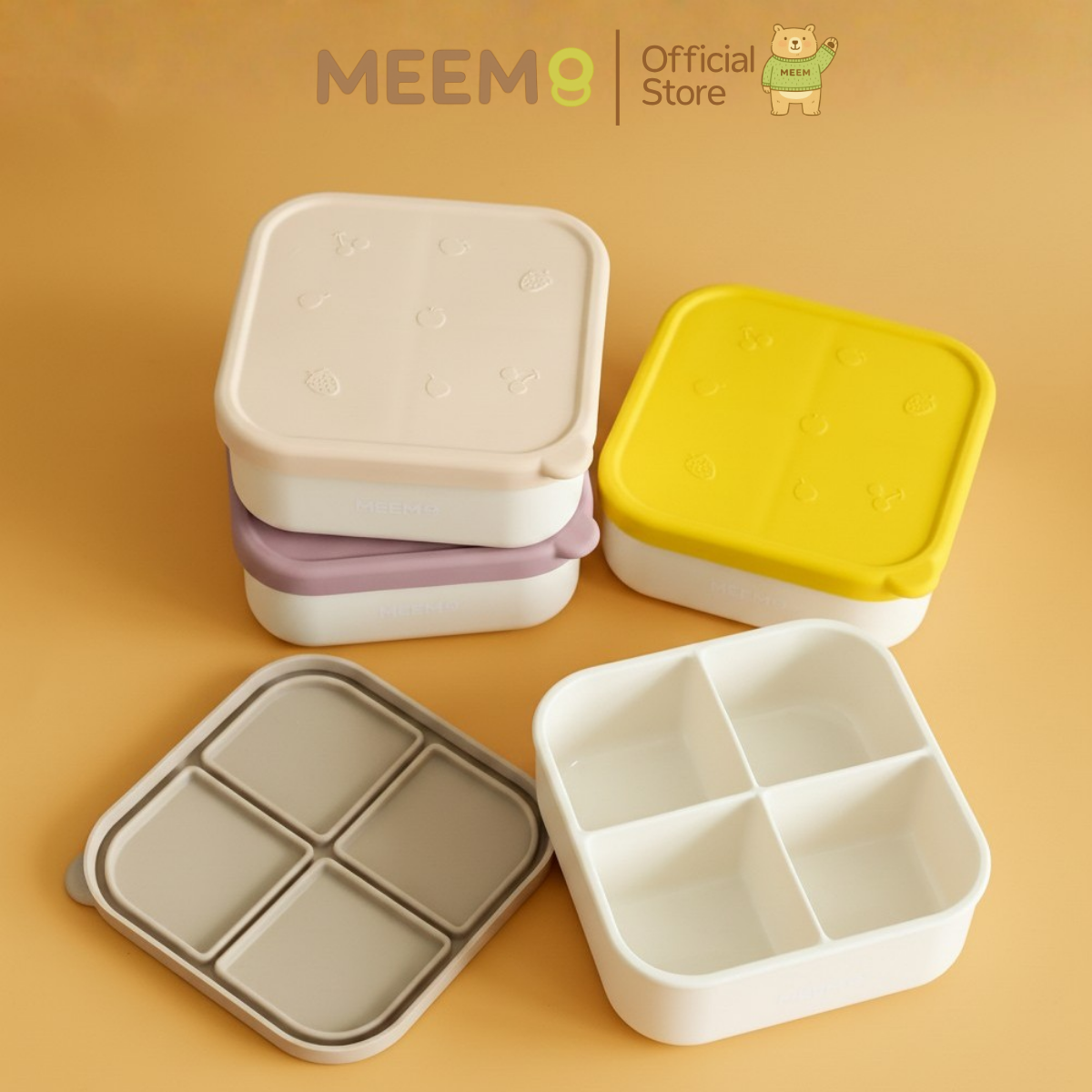 Meem Multi-Purpose Silicone Baby Food Storage Box, 4 Compartments with Lid, Baby Snack Box. Children's Fruit Box Box with Compartments ราคา 321 บาท*ส่งฟรี