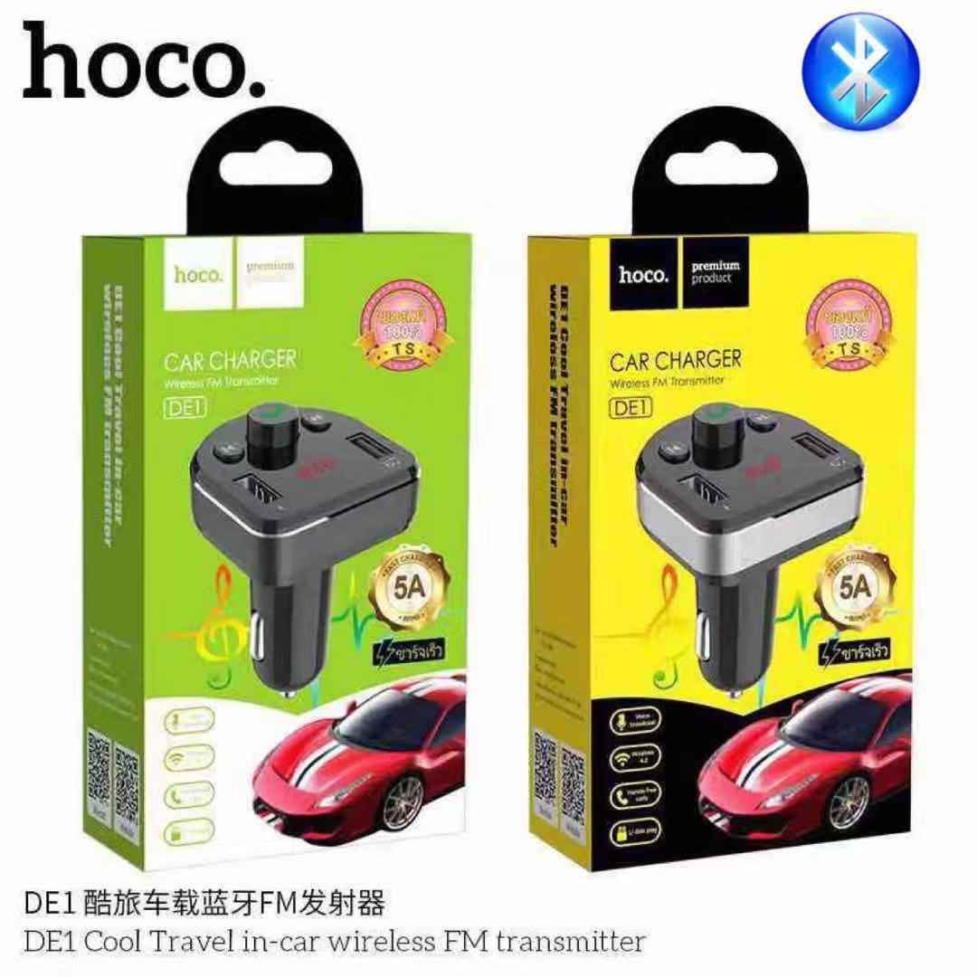 HOCO DE1บลูทูธรถยนต์กับที่ชาร์จไฟมือถือ LCD 2USB หน้าจอLCDดิจิตอลแสดงตัวเลข ของแท้100%