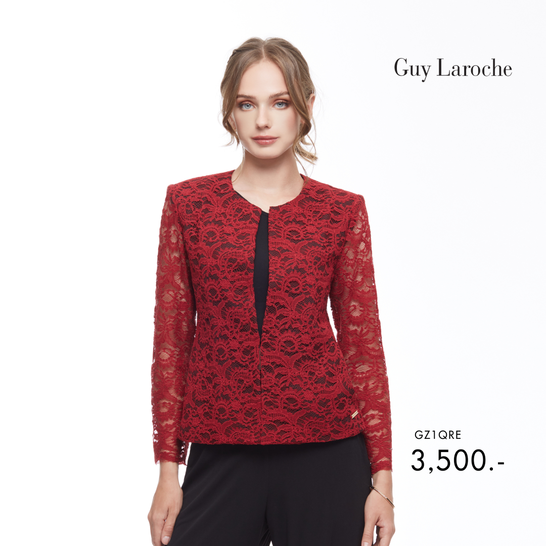 Guy Laroche Woman's jacket Luxury lace light jacket แจ็คเก็ตผู้หญิง คอกลม แขนสามส่วน สีแดง GZ1QRE ราคา 3,500 บาท*ส่งฟรี