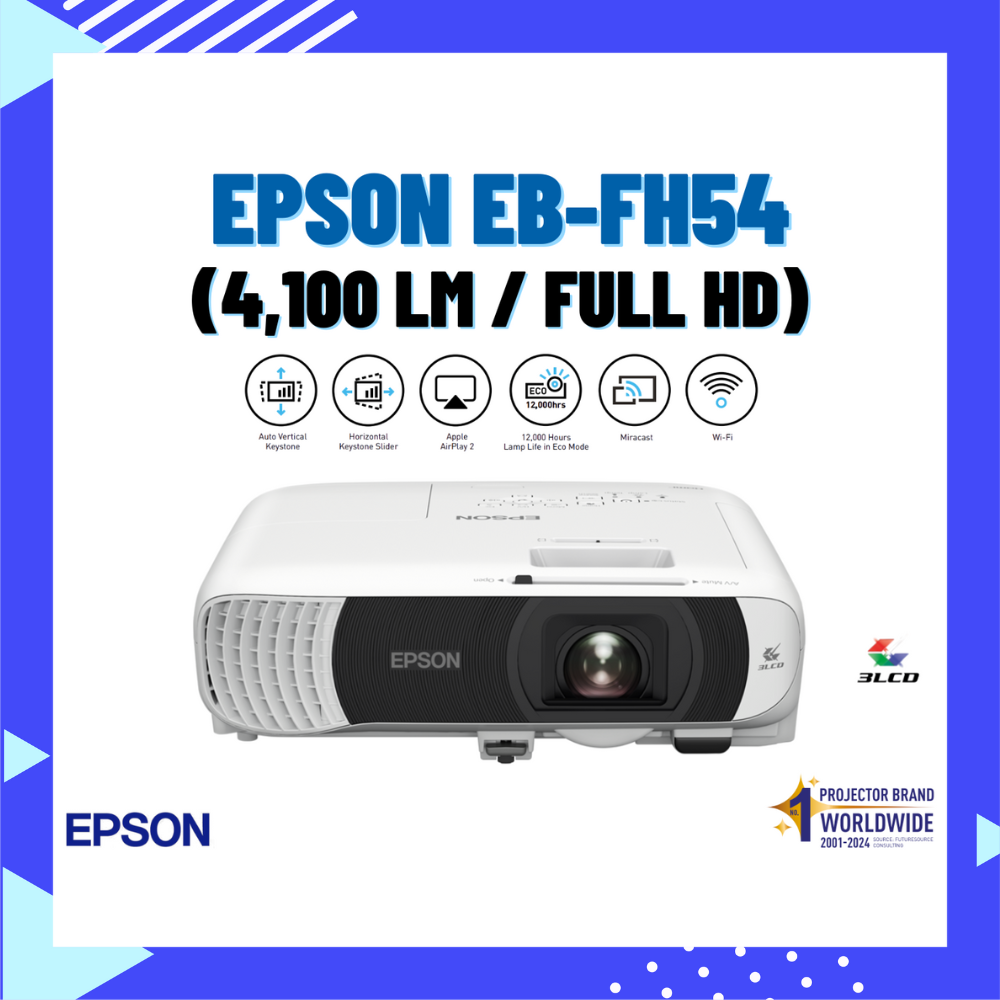 EPSON EB-FH54 (4,100 lm / Full HD) โปรเจคเตอร์ ใช้ในสำนักงาน/บ้าน ราคา 39,900 บาท*ส่งฟรี