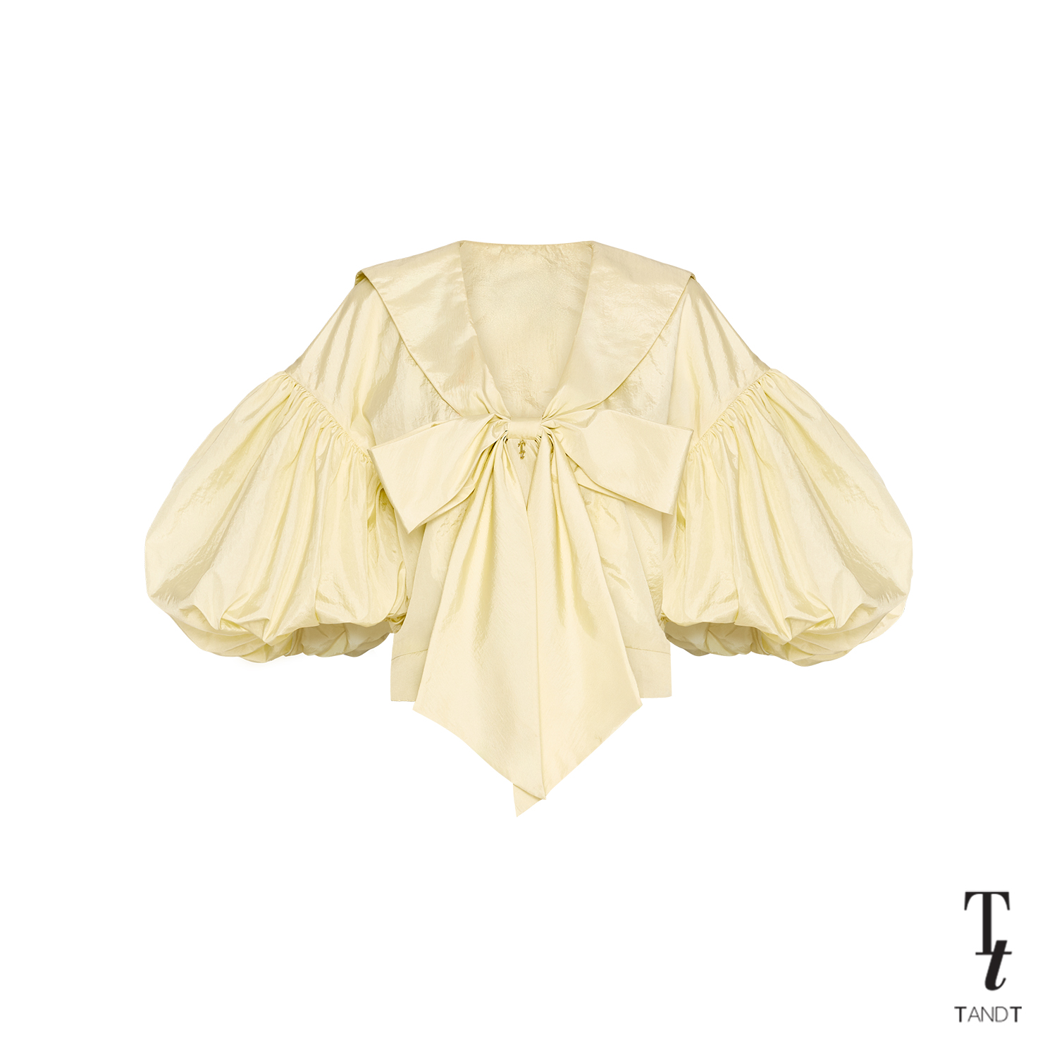 TandT - NANCY TOP - SAILOR COLLAR TIE BOW PUFF SLEEVES TOP เสื้อคอปกกะลาสีตกแต่งโบว์ แขนสั้นทรงพอง ผ้าร่มสีเหลืองอ่อน ราคา 3,125 บาท*ส่งฟรี
