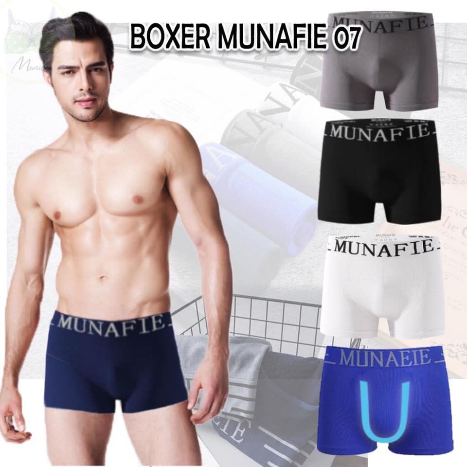 Boxer munafie บ็อกเซอร์ชาย มูนาฟี้ เนื้อผ้านิ่ม ใส่สบาย ขนาดฟรีไซส์ รอบเอว ขนาด  26 - 38  ใส่ได้