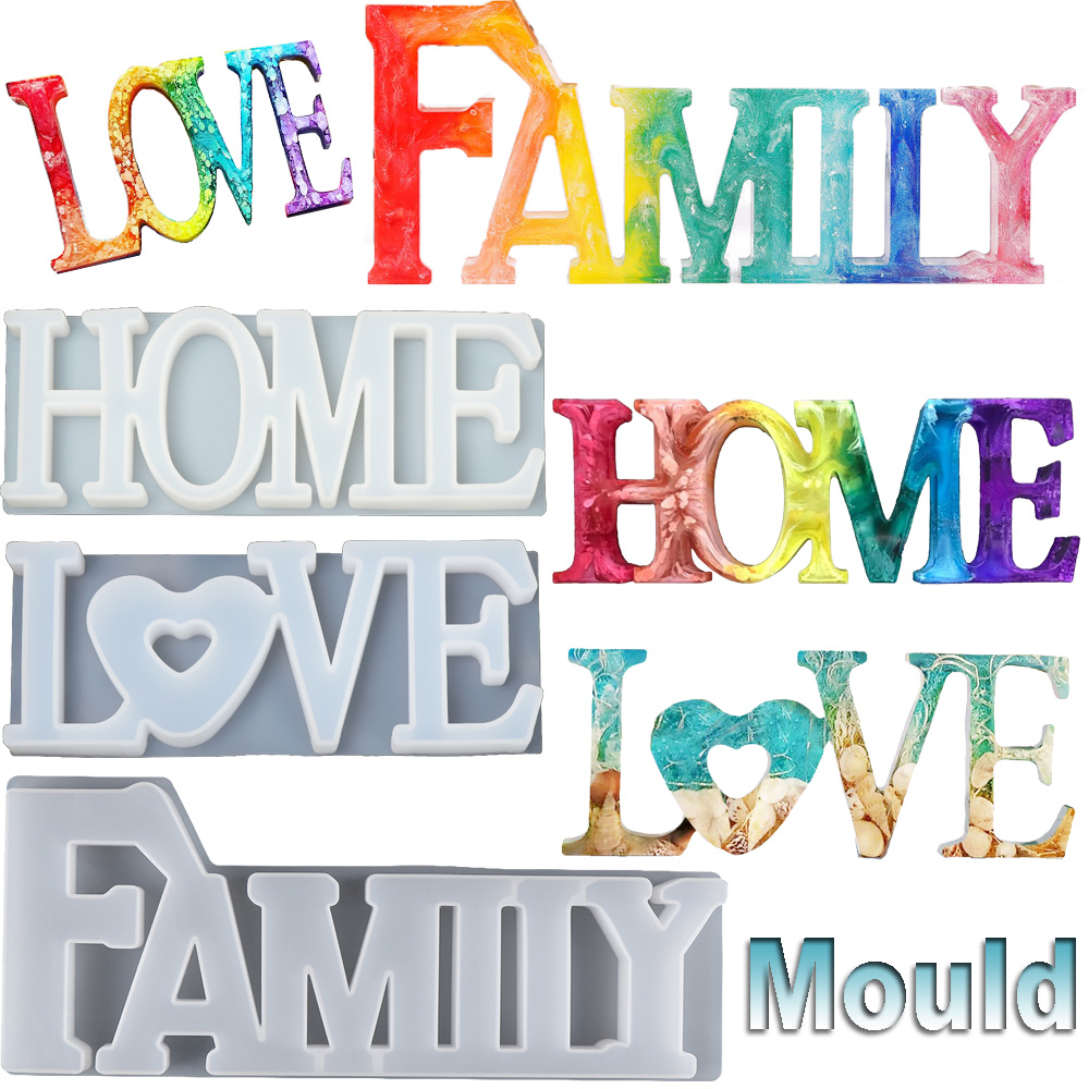 C169CKNRL Tool LOVE/HOME/FAMILY Letters Epoxy Jewelry Making Molds Crystal Glue Silicone Casting Mould LOVE Sign Resin Mold