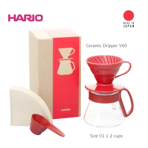 ภาพหน้าปกสินค้าHario V60 Dripper Ceramic set (VDS-3012R) ชุดดริปเซ็ต ขนาด 1-2 Cups สีแดง ที่เกี่ยวข้อง