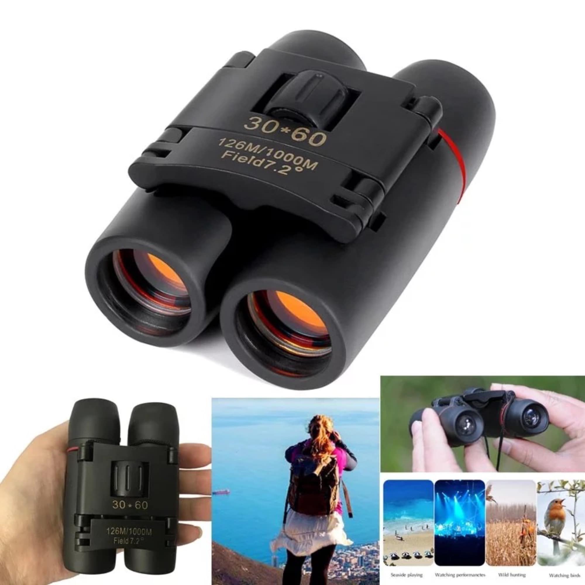 กล้องส่องทางไกล เดินป่า ส่องนก สองตา Mini Folding Binoculars, 30 x 60 Telescope Lens Small Binoculars Compact for Adults Kids, Mini Binocular for Bird ราคา 113 บาท*ส่งฟรี