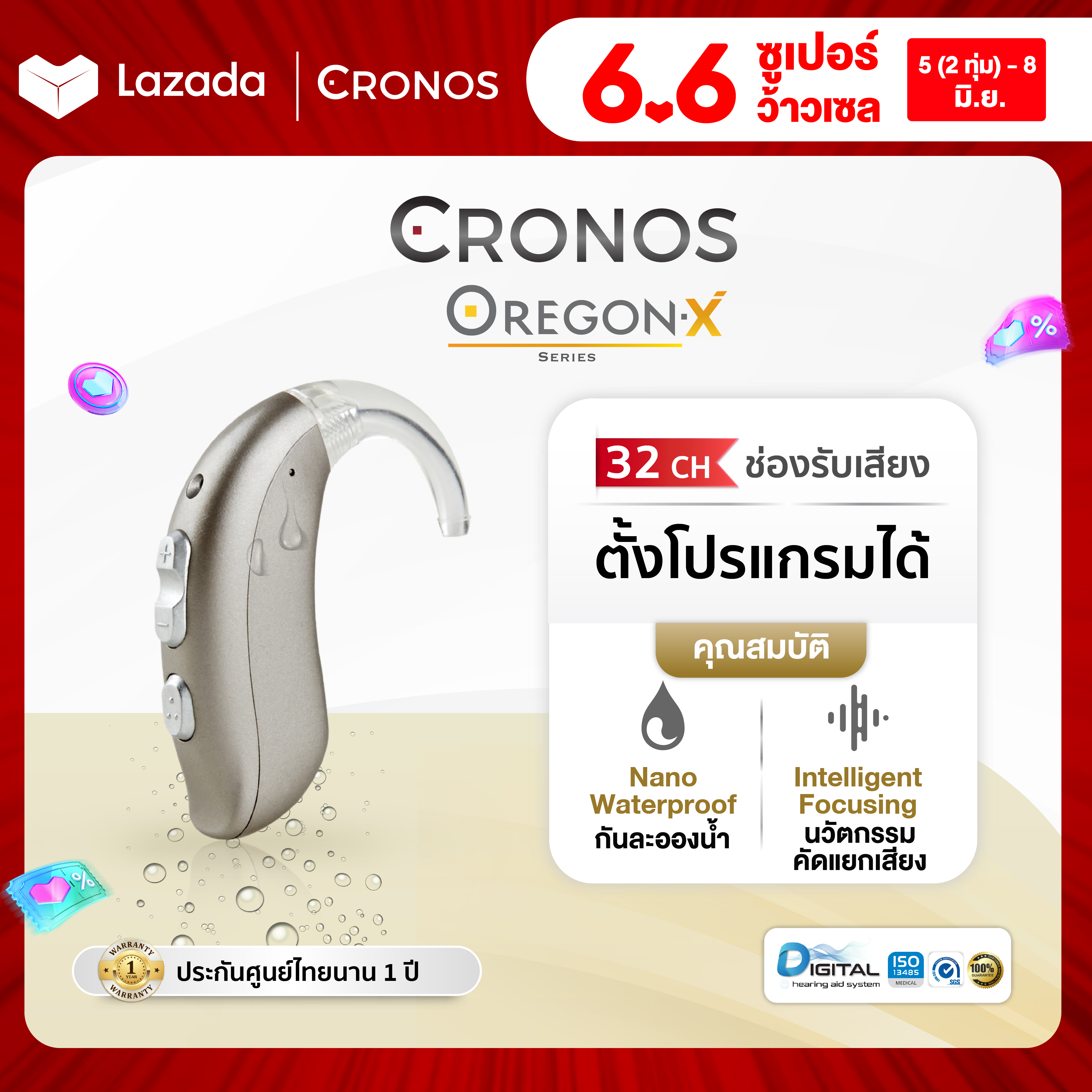 CRONOS OREGON X เครื่องช่วยฟัง ดิจิตอล 32Channel(สูงที่สุด) รุ่นตั้งค่าด้วยโปรแกรมด้วยคอมพิวเตอร์ รุ่นTOPสุด ราคา 32,900 บาท*ส่งฟรี