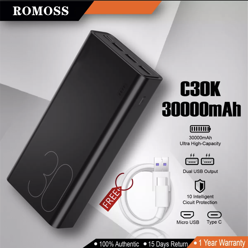 romoss powerbank ความจุ 3,0000mah ของแท้ 100% พาวเวอร์แบงค์ แบตสำรอง รองรับชาร์จเร็ว ชาร์จเร็ว Quick Charge 2.0 power bank