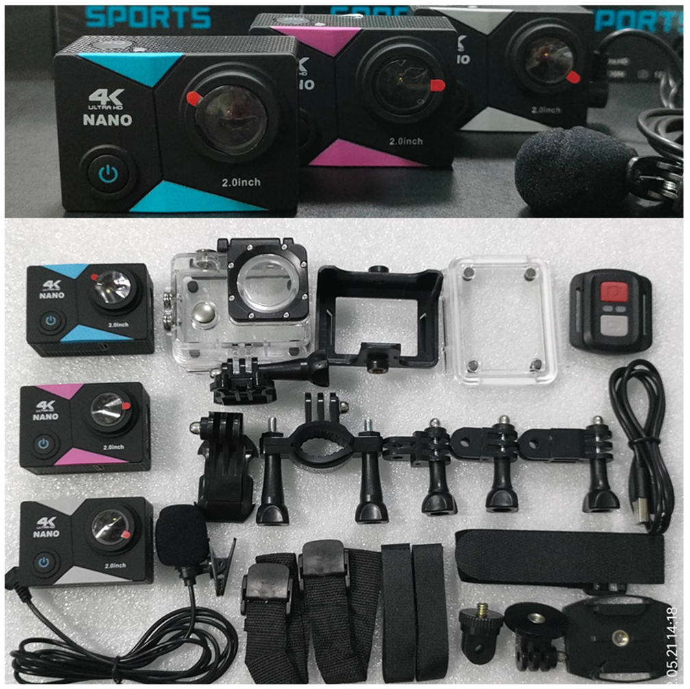 มุมมองเพิ่มเติมของสินค้า กล้องแอ็คชั่นแคม มีระบบกันสั่นล่าสุด กล้องติดหมวก กล้องกันน้ำ กันน้ำ 2.0" LCD 4K สีดำ รุ่น K80 Free Remote และ ไมค์ 1 ชุด