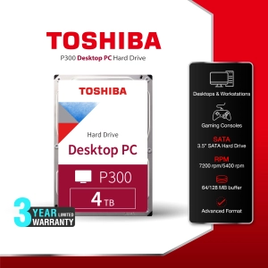 สินค้า Toshiba PC HDD (4TB) 3.5\" SATA 3.5 รุ่น P300HDWD240 5400RPM C/B 128MB Desktop Internal Harddisk เก็บข้อมูลทั่วไป