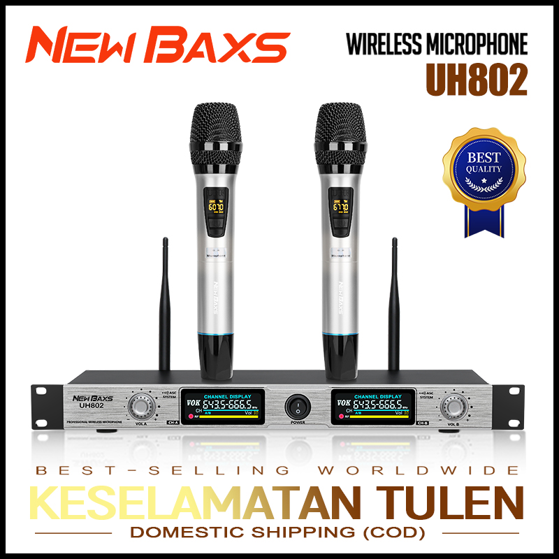 NewBaxs Wireless microphone, uh802/sh802, one drag two wireless microphone, UHF rap microphone, 150 m distance, good sound, vocal effect, suitable KTV ราคา 1,190 บาท*ส่งฟรี
