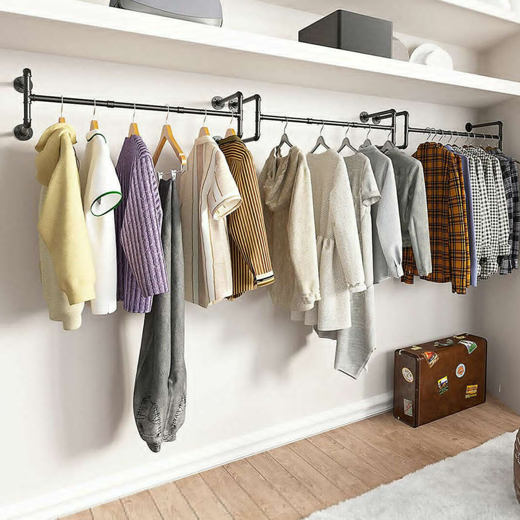 43in Long Industrial Pipe Clothes Rack Wall Mounted Hanging Bar Garment Rack Rail Detachable Bedroom Space-Saver for Home Black ราคา 533 บาท*ส่งฟรี