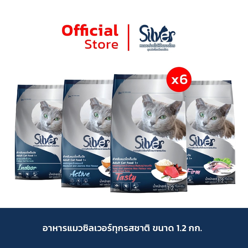 SILVER อาหารแมว ทุกรสชาติ ขนาด 1.2 kg x 6 ถุง ราคา 850 บาท SILVER อาหารแมว ทุกรสชาติ ขนาด 1.2 kg x 6 ถุง ราคา 850 บาท
