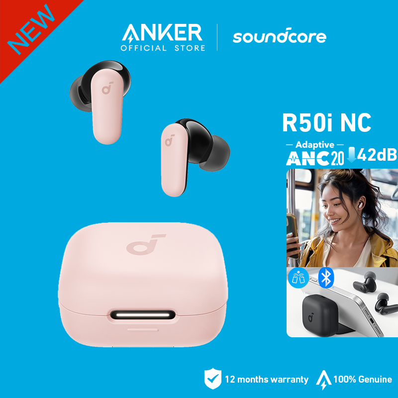 【TWS+ Stand】Soundcore by Anker R50i NC Earbuds Adaptive ANC Bluetooth 5.4 TWS 42dB Low Latency Headphone 45H Play Time Headsets 10mm Drivers Earphone for iPhone 15 pro max Android Phone Laptop ราคา 906 บาท*ส่งฟรี