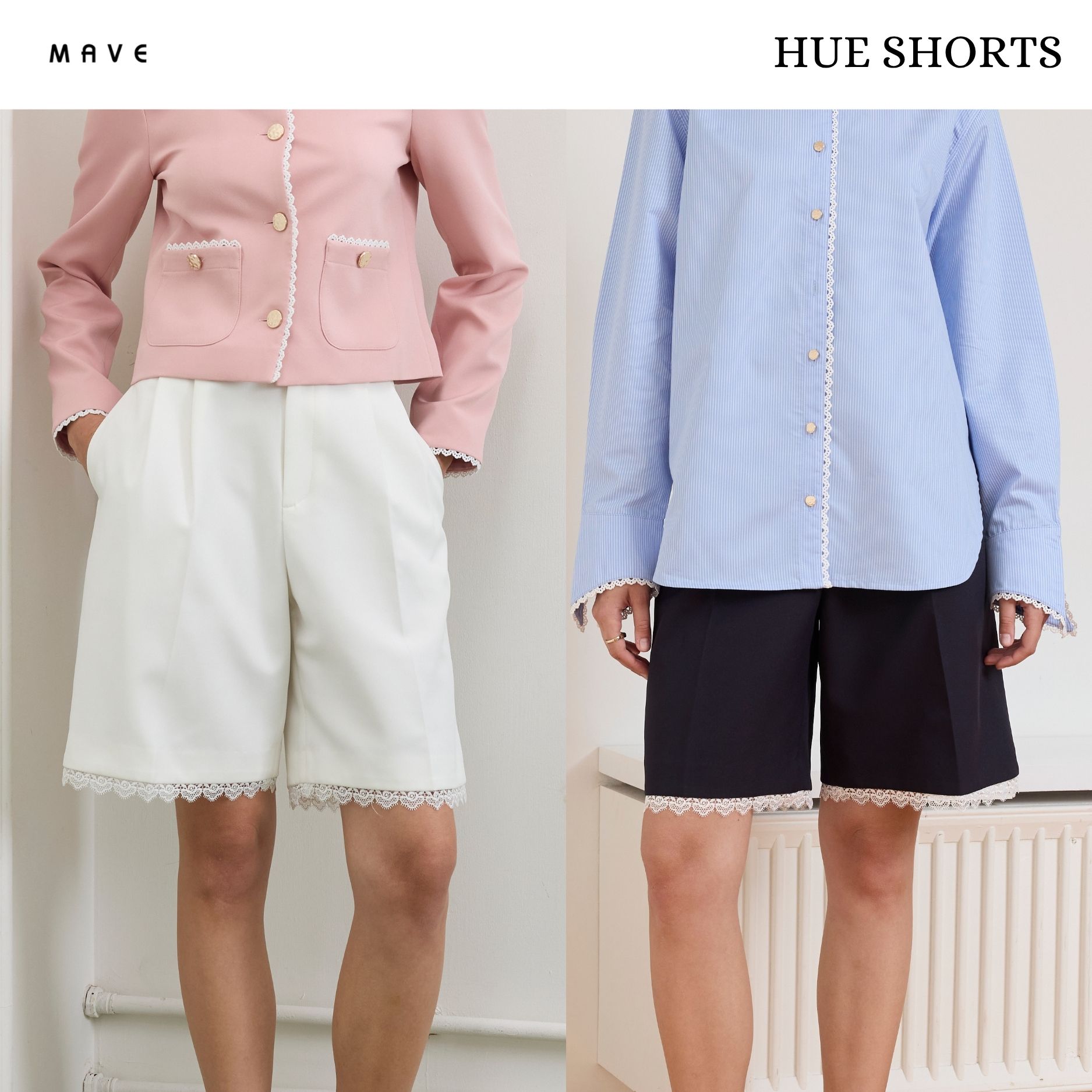 Mave X Nanchalita Hue Model Pants, Color Navy, White. ราคา 2,290 บาท*ส่งฟรี