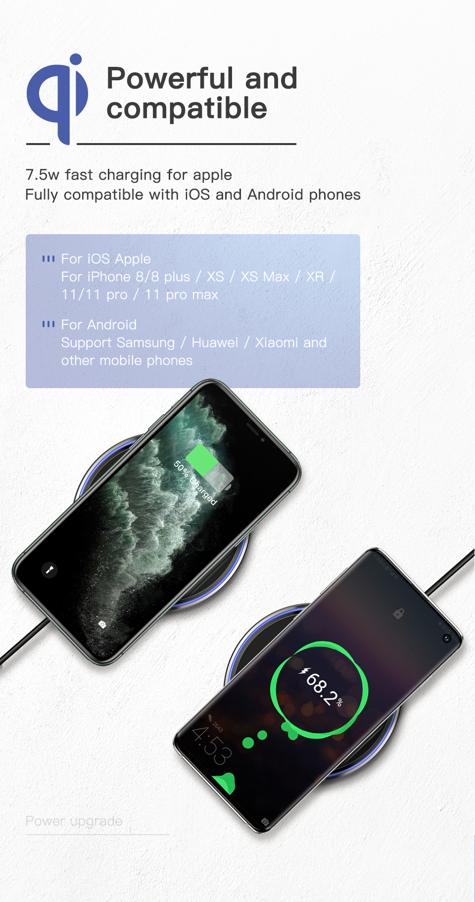 ข้อมูลเกี่ยวกับ KUULAA ที่ชาร์จไร้สายQi เเท่นชาร์จไร้สาย 15W วัตต์ ชาร์จเร็ว สำหรับ iPhone 8 8 plus X XR 11 12 13 14 Samsung H Xiaomi  Android （Make sure your phone sts wireless charging）
