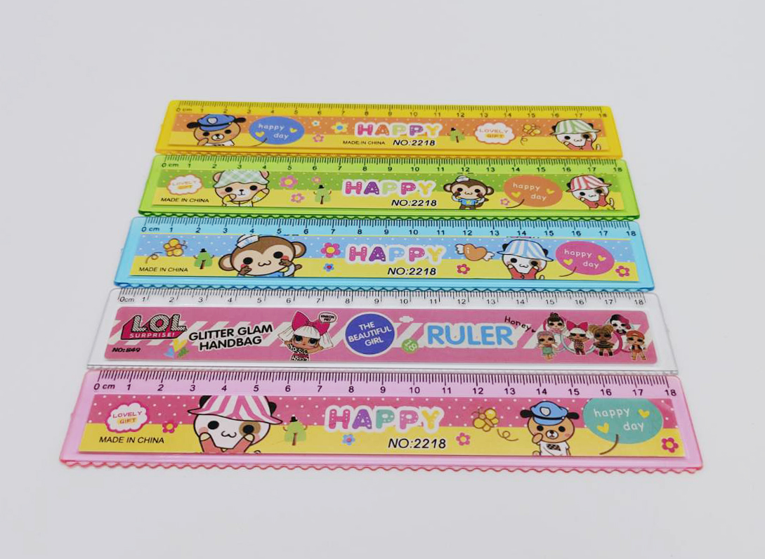 🌟(แพ็ค 12 ชิ้น) สุ่มลาย🌟ไม้บรรทัดพลาสติกลายการ์ตูน หลากสี น่ารัก คละแบบ✨ ขนาด 18-20 ซม.