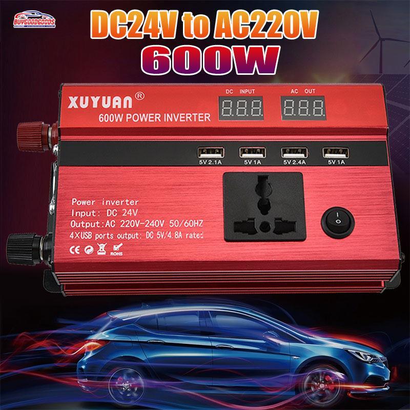 BGDG Portable Car Inverter Auto Inverter 600W Peak Converter Modified Sine Wave DC24V To AC220V with Digital Display Adapter Solar Power Inverter Car Accessories